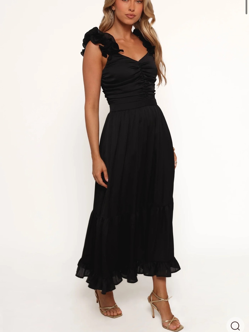 Petal & Pup Black Ruffle Strap Midi Dress